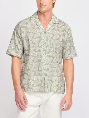 Report Collection Palm Leaves Linen Camp Shirt - XL